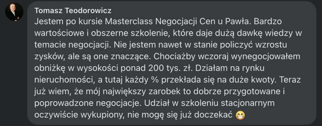 Opinia uczestnika szkolenia 1